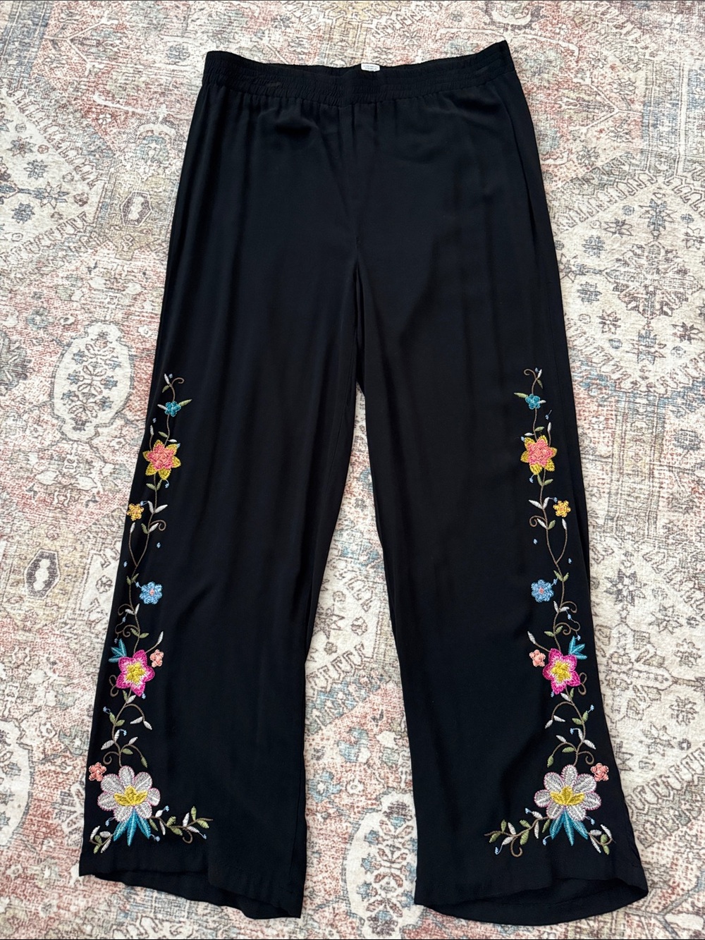 Hester & Orchard Rayon Embroidered Pull- On Pants with Elastic Waist